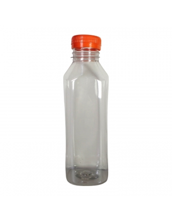 Garrafa PET Quadrada 500mL com Tampa Laranja - MULTPLAST