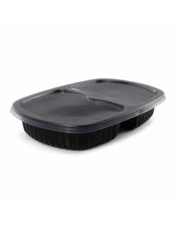 Bandeja 2 Divisórias Preta 1150mL (G-322) - GALVANOTEK