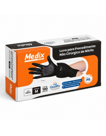 LUVA NITRILICA PRETA M - MEDIX