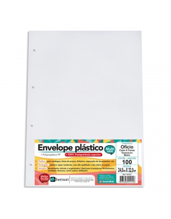 ENVELOPE PLAST 4 FUROS OFICIO EXTRA MEDIO 0.12MM C/100 - POLIBRAS
